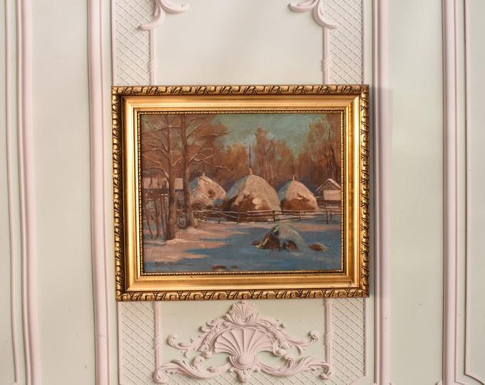 Antique Painting Landscape Winter : Polish Village - Stefan Filipkiewicz Art