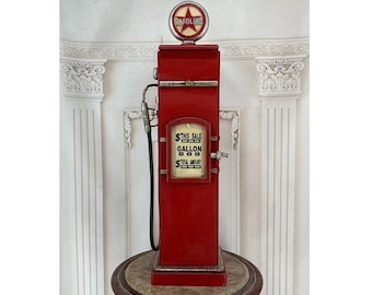 Vintage Wooden Gas Pump Cabinet – Retro Petrol Station Storage, Red Finish