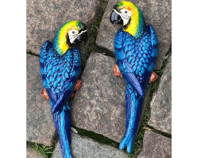 Blue Parrots - Cast Iron Pair Parrots - Couple Parrots - Garden and Home Decor Figurines - Colorful Parrots - Solid Material