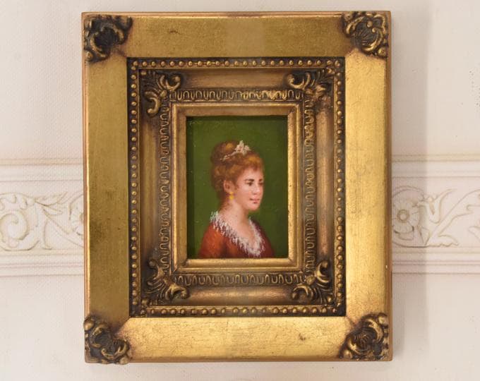 French Aristocrat Portrait Painting: Old Oil on Wood with Golden Frame