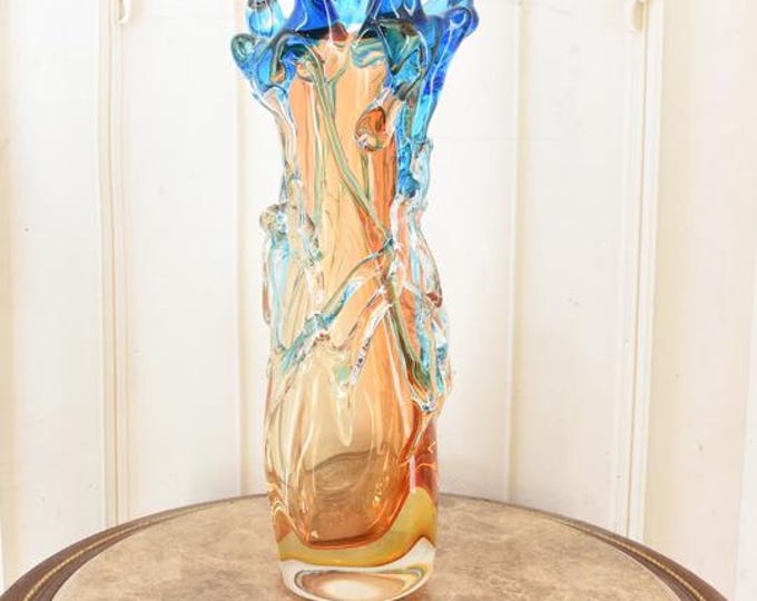 Murano Style Blue Glass Vase – Venetian Italian Decor, Elegant Gift