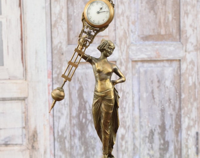 Amazing Bronze and Metal Clock - Fireplace Clock - Woman Table Clock - Working Rocking Clock - Pendulum Clock - Exclusive Clock - Gift
