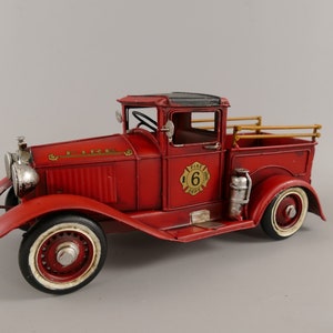 Vintage Fire Brigade Car - Old Metal Model - Toy Auto Gift Idea  for Firefighter Old School