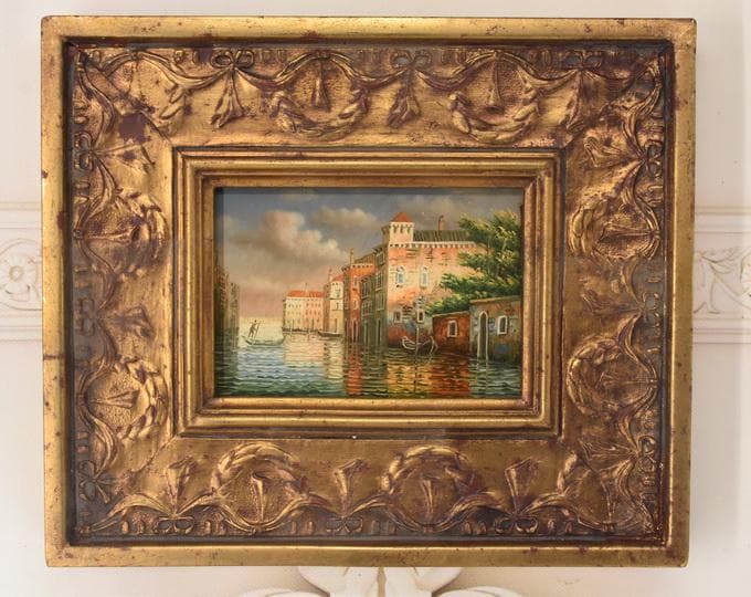 Venice Canal Oil Painting in Golden Frame – Italian Cityscape Art