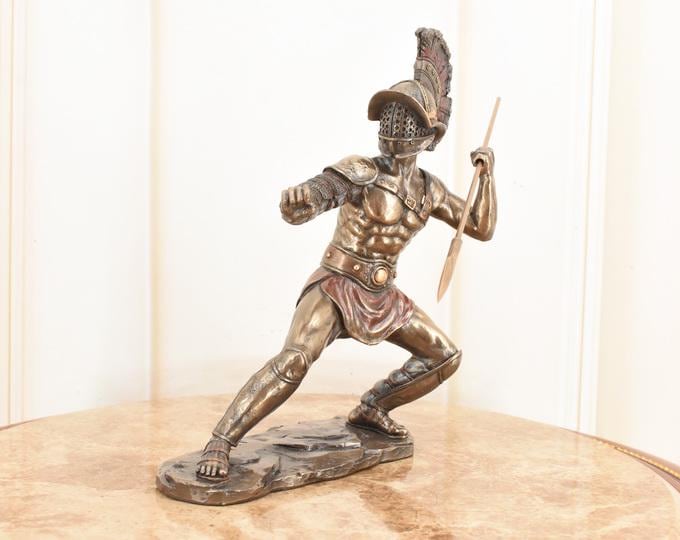 Bronze Gladiator Figurine – Ancient Roman Warrior Sculpture, Collectible Gift