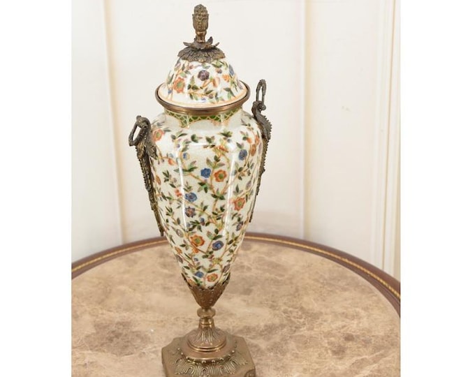 Antique French Porcelain Amphora Vase – Bronze Mounts, Floral Motif