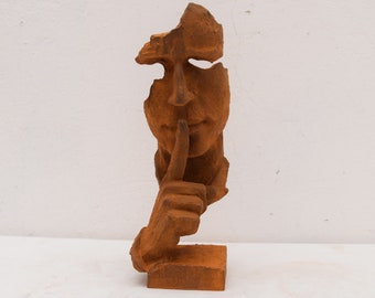 Cast Iron  Statue "The Moment" man asking for silence - garden figurine rustical