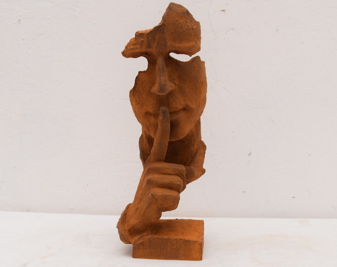 Cast Iron  Statue "The Moment" man asking for silence - garden figurine rustical