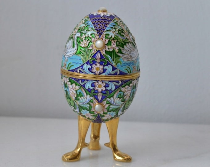 Silver enamel egg - Gilded enamel silver good idea birthday