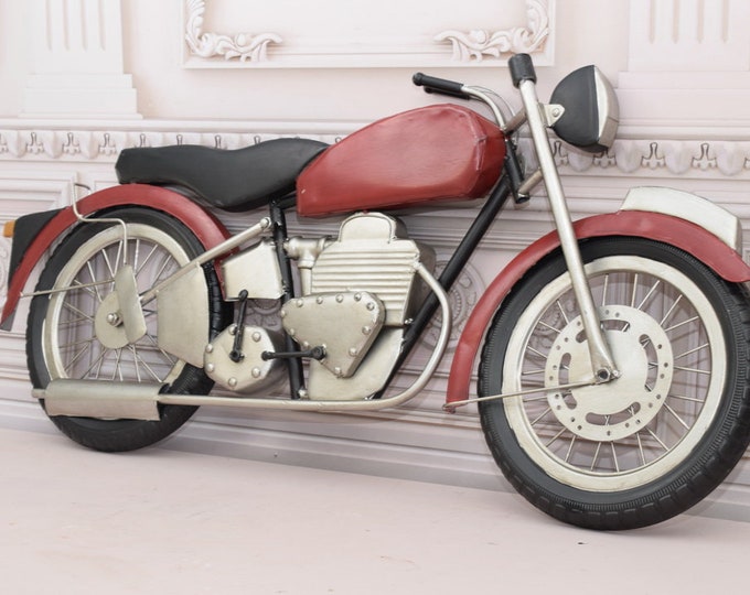 Very Large Red and Black Motorbike - Motor Old School Metal Model - Old Motorcycle Model - Wall Art - Wall Decor Collector Item - Home Decor