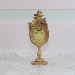 Elegant Carved Gold Photo Frame with Angel - Art Deco Meets Victorian Style - Desk Decor - Home Decor - Wedding Picture Frame