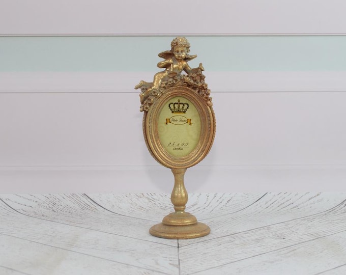 Elegant Carved Gold Photo Frame with Angel - Art Deco Meets Victorian Style - Desk Decor - Home Decor - Wedding Picture Frame
