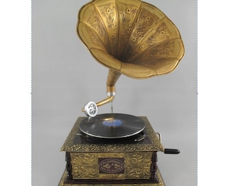 Handmade Brass Gramophone – Antique Style Shellac Record Player