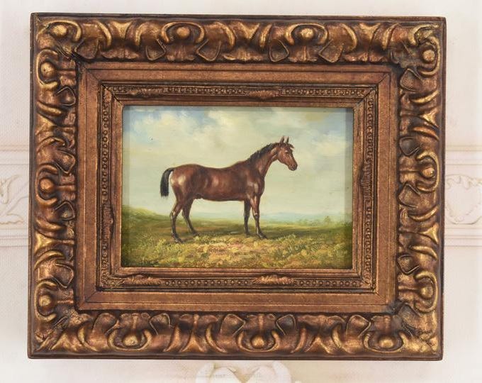 Oil Horse Painting - Gold Frame, French Art Wall - Vintage Decor