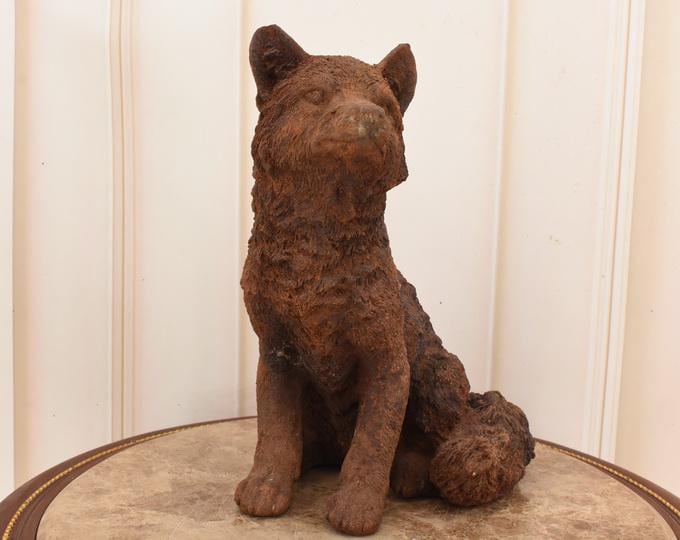Large Cast Iron Fox Garden Statue - Rustic Realistic Figurine