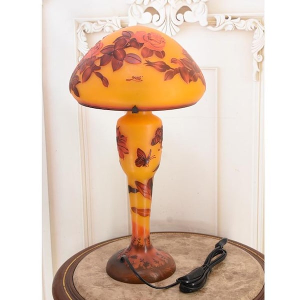 Lámpara de mesa estilo Art Nouveau de Emile Gallé: lámpara de escritorio de vidrio floral