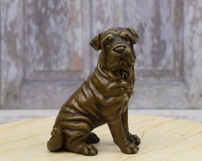 Sitting Dog Shar Pei - Sculpture Bronze - Dog Figure Bronze - Luxury Gift Idea - Home and Garden Decor - Home Decor - Vintage Bronze