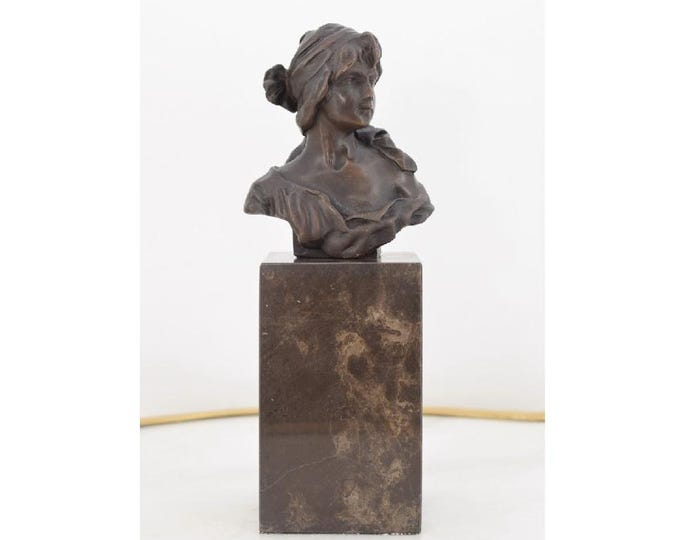 Bronze Bust Woman Statue on Marble Base - Art Nouveau Woman - Foundry Mark - Exclusive Gift Idea - Office and Home Decor