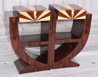 Antique Art Deco Bedside Tables Set – Bent Wood Nightstands