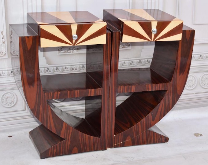 Art Deco Bedside 2 Tables - Art Deco Table - Bent Wood Night Stand - Chest of Drawers - Wooden Table - Home Decor - Bedroom Decor Gift Idea