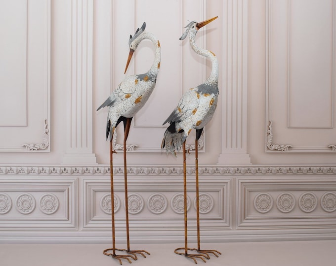 Large Lifelike Herons – Iron Metal Garden Decoration, Home Accent Sculpture
