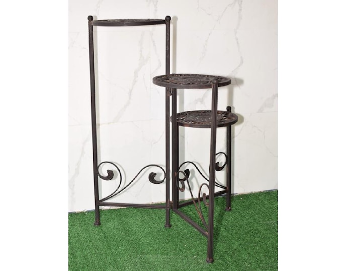Triple Plant Stand – Folding Metal Flower Stand – Stable Brown Indoor/Outdoor Planter Holder – Home Garden Decor - Gift Idea