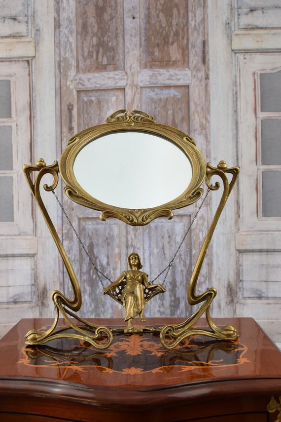 Specchio in bronzo unico Arte da scrivania Art Nouveau Act Woman Specchio da  tavolo vintage Specchio Cristal Regalo per matrimonio Decorazione per la  casa -  Italia