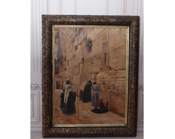 Amazing Jewish Painting - Wailing Wall Israel Oil - Judaica Oil on Canvas - Jerusalem Wall Art - Wall Home Decor - Judaica Antique Gift