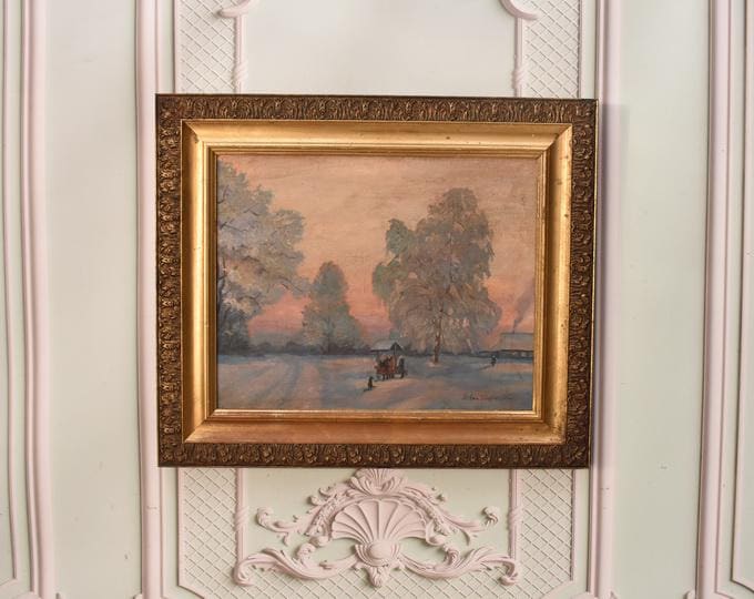 Antique Painting Landscape Winter : Polish Village - Stefan Filipkiewicz Art