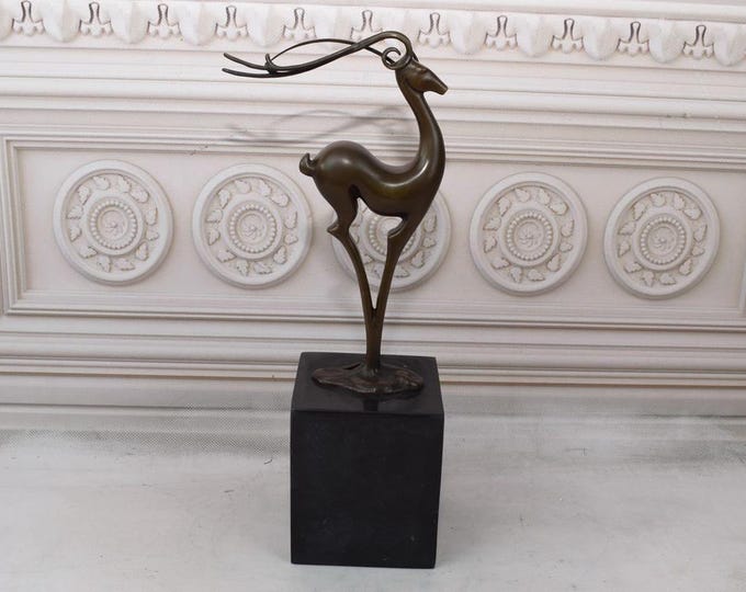 Modernist Standing Deer Bronze - Bronze Statue on Marble Base - Modern Figurine Deer - Hunting Statue - Hunter Sculpture - Home Decor
