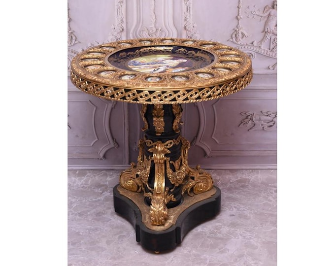 Large Bronze and Porcelain Table - Empire Old Table - Painted and Gilded Luxury Table - Home Decor - Palace Decor - Gift Idea