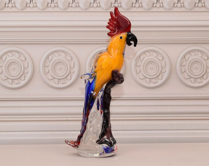 Large Statue Parrot Murano Glass - Colorful Figurine Murano Style - Heavy and Massive - Italian Luxury Glass - Home Decor