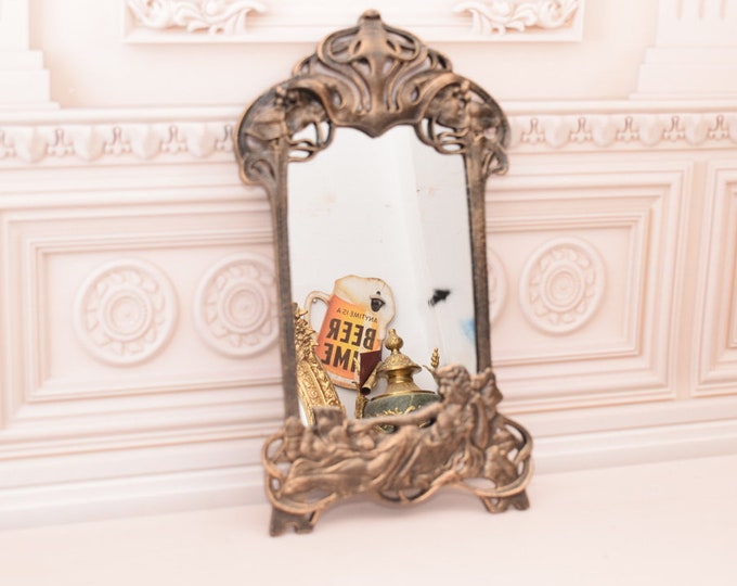 Cast Iron Art Nouveau Style Mirror - Stand Vintage Mirror - Act Woman - Bedroom Mirror - Vintage Style