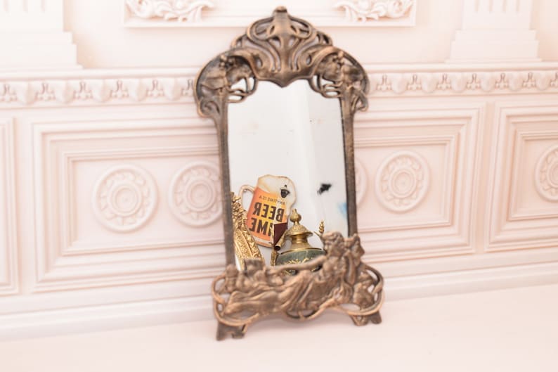 Cast Iron Art Nouveau Mirror: Vintage Style Bedroom Decor image 1