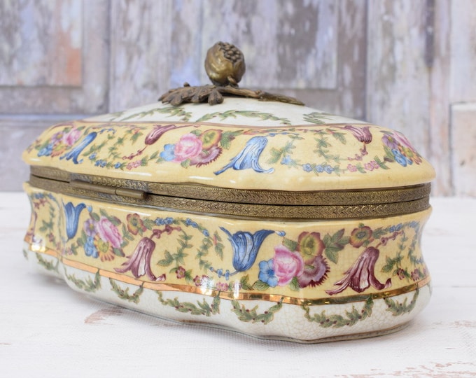 Porcelain Casket Art Nouveau - Flower Design - Bronze Ornaments - Vintage Porcelain Box - Home Decor - Gift for Wedding - Unique Item