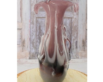 Large Purple Glass Vase: Murano Style Handcrafted Flower Pot