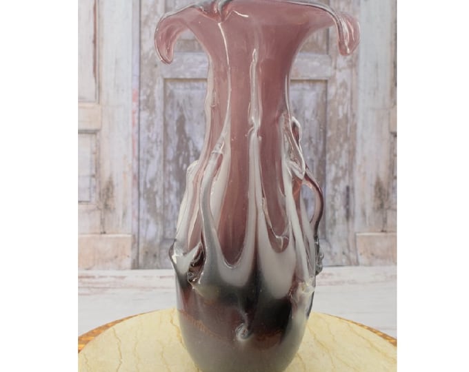 Large Purple Vase Murano Style Glass - Handcrafted Flower Pot - Colorful Flower Pot - Massive and Heavy - Italian Luxury Glass - Home Decor