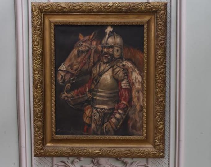 Polish Hussar Painting on Canvas: Vintage Horse Art, Signed - Kossak Art