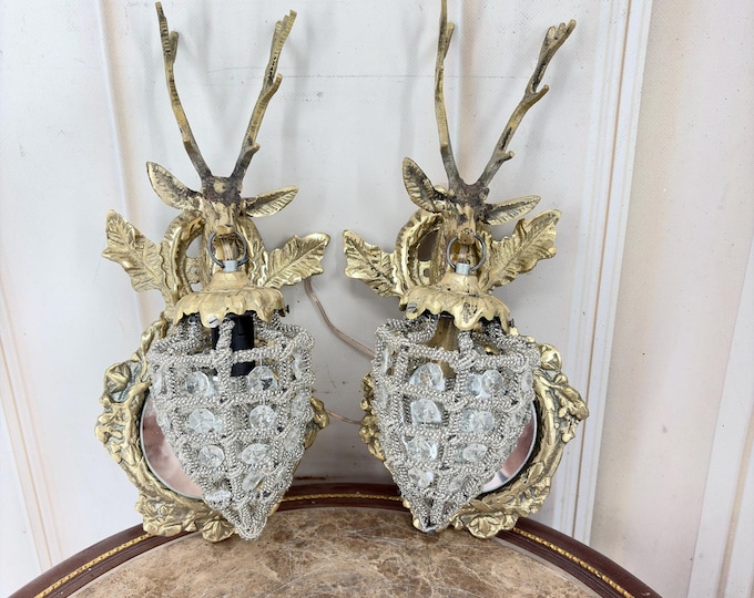 Vintage Brass Deer Head Sconce – Rustic Lodge Mirror Candle Holder