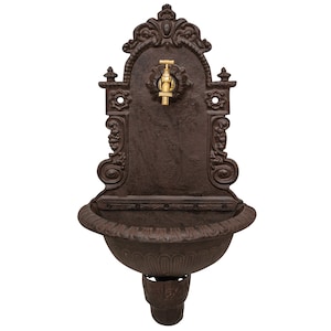 Cast Iron Wall Fountain with Brass Faucet Tap,  Fountain Metal Wall Sink, Patio Wall Ornament Outdoor ation
