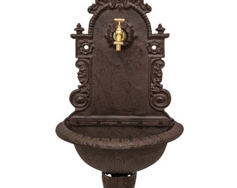 Cast Iron Wall Fountain with Brass Faucet Tap,  Fountain Metal Wall Sink, Patio Wall Ornament Outdoor ation