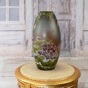 Limited Flower Vase - Green Glass Vase - Emile Galle Style - Solid and Heavy - Wedding Gift Idea - Home Decor