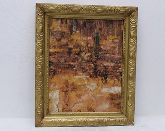 Polish Art Deco Abstract Painting on Canvas: Modernist Home Decor