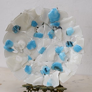 Blue White Plateau Glass on Murano Style  Beaufitul Gift Handmade Product   Art Deco