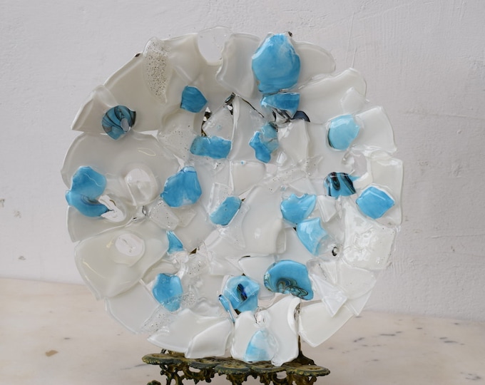 Blue White Plateau Glass on Murano Style  Beaufitul Gift Handmade Product   Art Deco