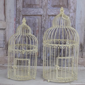 Set of 2 Bird Cages - Metal White Pair Birdcages - Home and Garden Decor - Flowerpot Hangers - Gift Idea