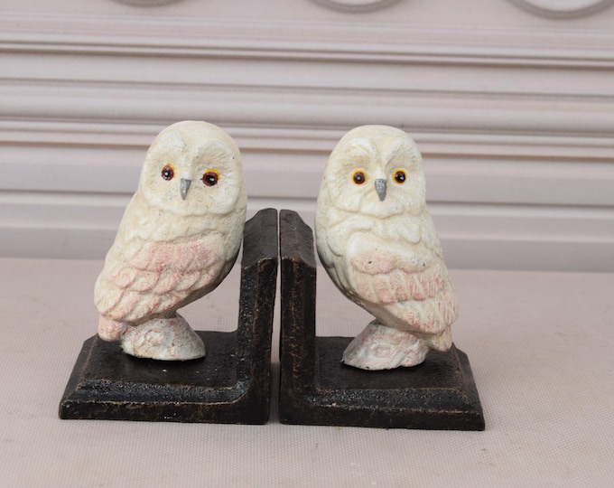Cast Iron Two Owls Bookends - Owl Paperweight - Cast Iron White Owls Figurines - Animal Figures - Gift Idea - Book Support - Desk Decor