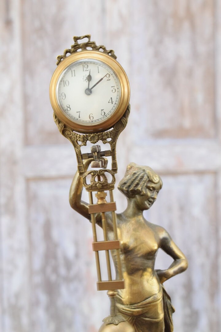 Amazing Bronze and Metal Clock - Fireplace Clock - Woman Amazing Bronze and Metal Clock - Fireplace Clock - Woman