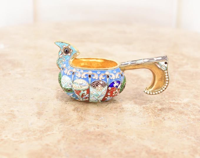 Amazing Kovsch Silver Enamel - Faberge Style - Enamel Russia 84 - Gilded Silver - Old Manual Work - Silver Imperial Russia