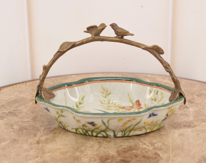 Plateau Porcelain with Bronze Birds - Bronze Ornaments - Richly Dedcorated - Bowl Porcelain - Home, Kitchen Decor